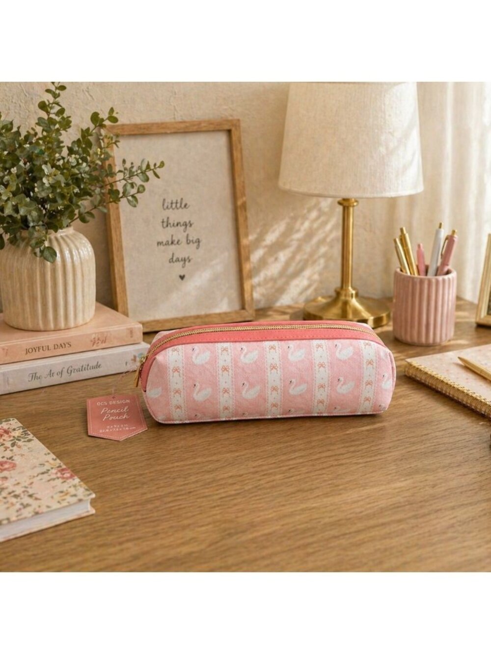 New Pink Swan W/ Bow Pencil Pouch Cosmetic Bag Makeup Case Organizer Travel Bag